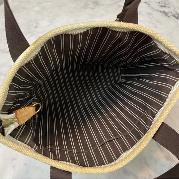 Louis Vuitton Antigua Cabás MM Canvas Tote Bag Cream Brown Trim Brass Rivets - Picture 8 of 11